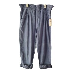 Anthropologie Women's Blue Cotton Cropped Pants Floral Cuff Size SP NWT